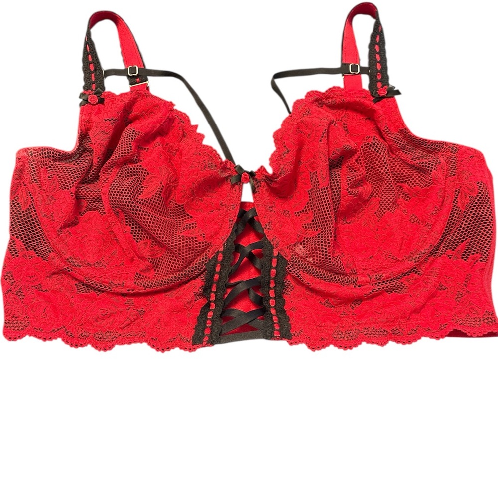 Cacique Red Lace Bra with Black Accents